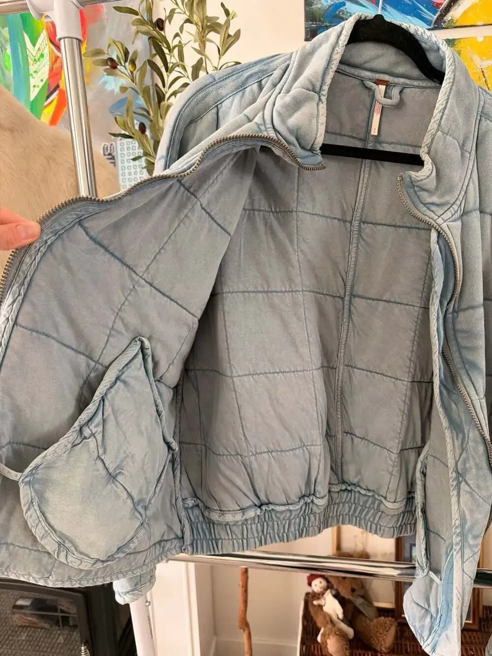 Free People Dolman Quilted Denim Oversized Jacket in Moonberry Blue Size S